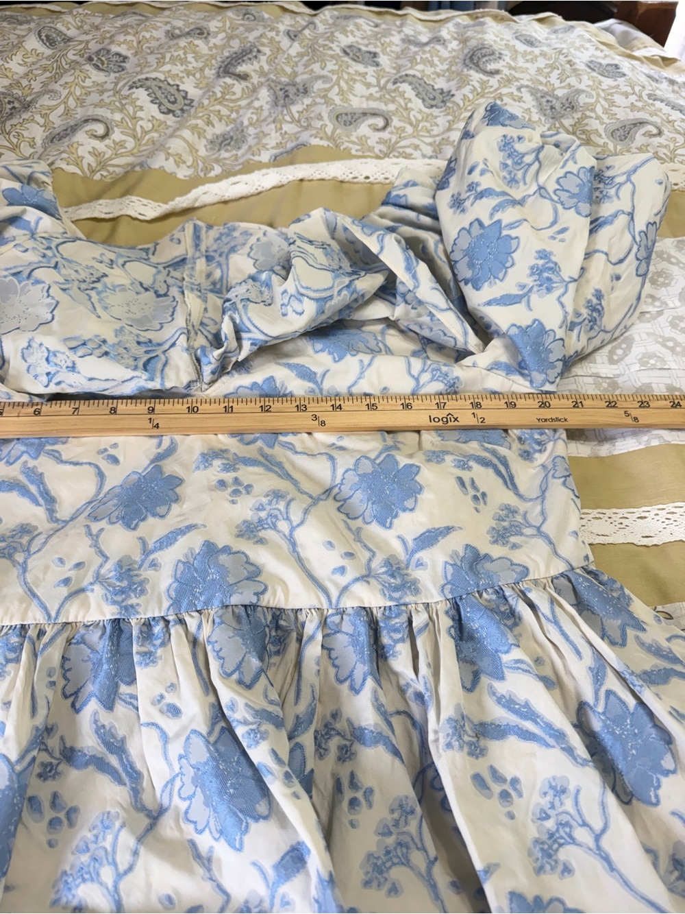 ASOS Edition Blue Floral Jacquard Babydoll Mini Dress Puff Sleeve Ruffle US 12 - Picture 8 of 13